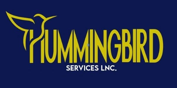 Logo of Hummingbird Services Inc. with a stylized hummingbird and bold yellow text on a dark blue background.