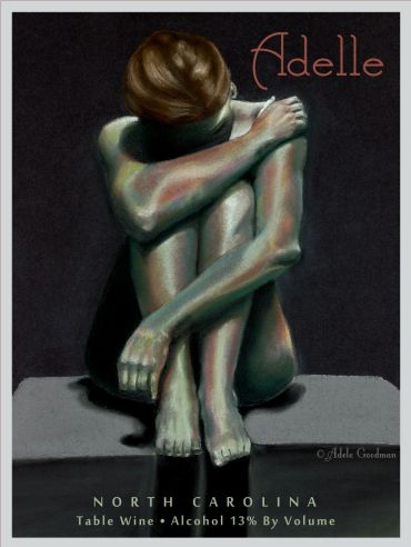 Artistic wine label featuring a seated, introspective figure.