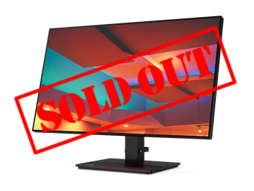 Computer monitor with sold out stamp.