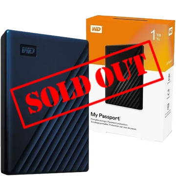 WD My Passport 1TB portable external hard drive with packaging.