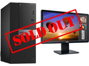 Dell desktop computer with monitor displaying hot air balloons at sunset.