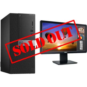 Dell desktop computer with monitor displaying hot air balloons at sunset.