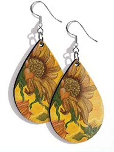 Beautiful Sunflower Blooms Tear Drop Earrings are priced at $40.00.

