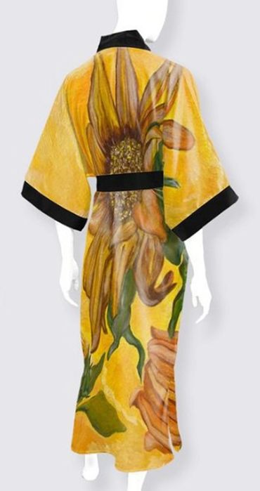 Rear view of the elegant long Satin Kimono.