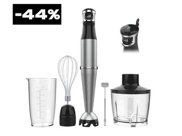 Hand blender set with multiple attachments and 44% discount.