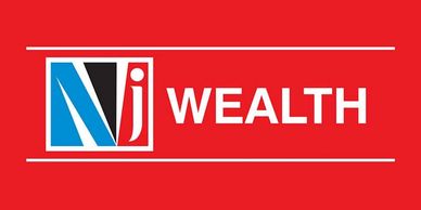 Logo with letters 'Nj' and the word 'WEALTH' on a red background.