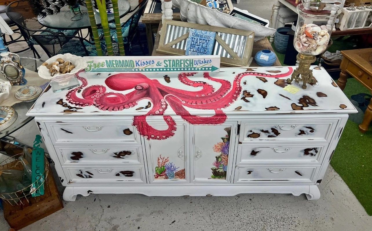 Hand painted design. Currently available at Tide and Timber Design in Ellenton, Fl. 
