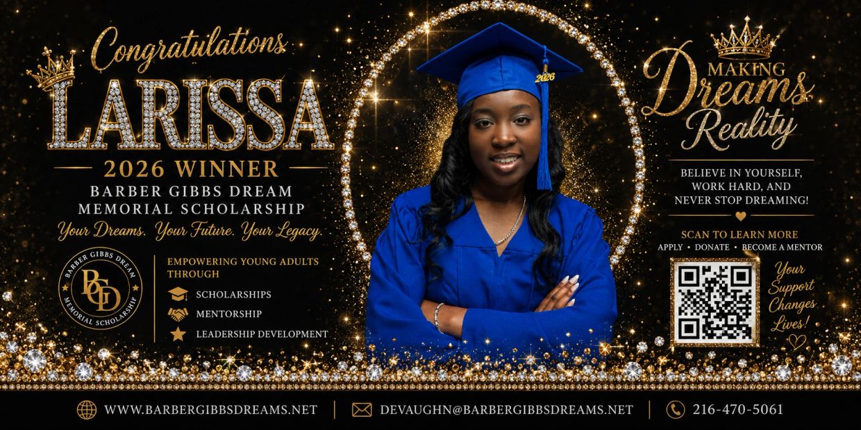 Larissa wins 2026 Barber Gibbs Dream Memorial Scholarship.