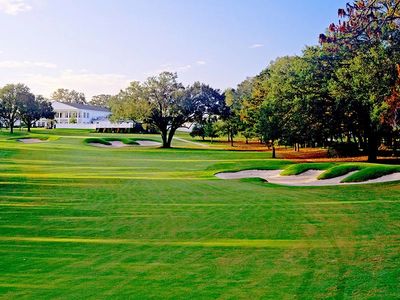 View of the Golden Hills Country Club House from the 18th tee box of Ocala National Golf course
