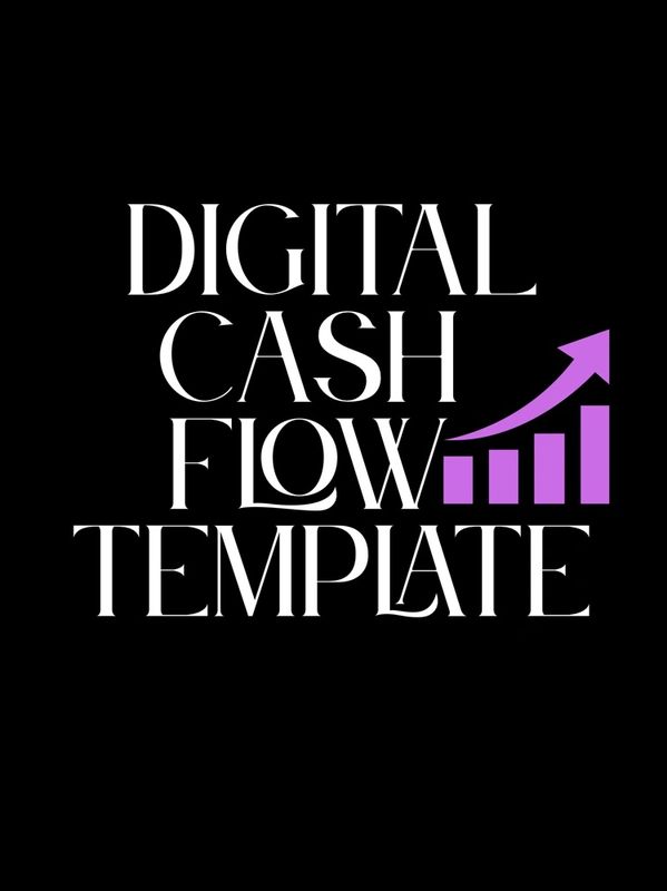 Text reading 'Digital Cash Flow Template' with a purple upward graph icon.