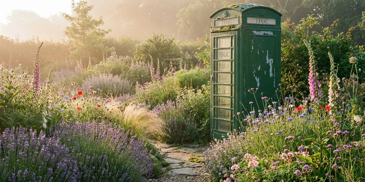 Green Phonebox In Garden