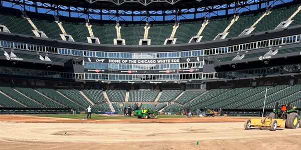 Simmons Landscaping crew performing professional field construction for the Chicago White Sox