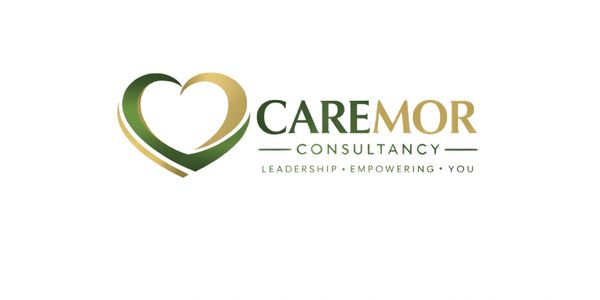 Logo of CareMor Consultancy with heart design and tagline.