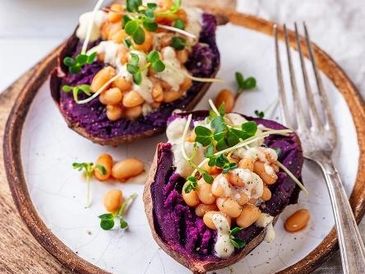Purple sweet potatoes with beans