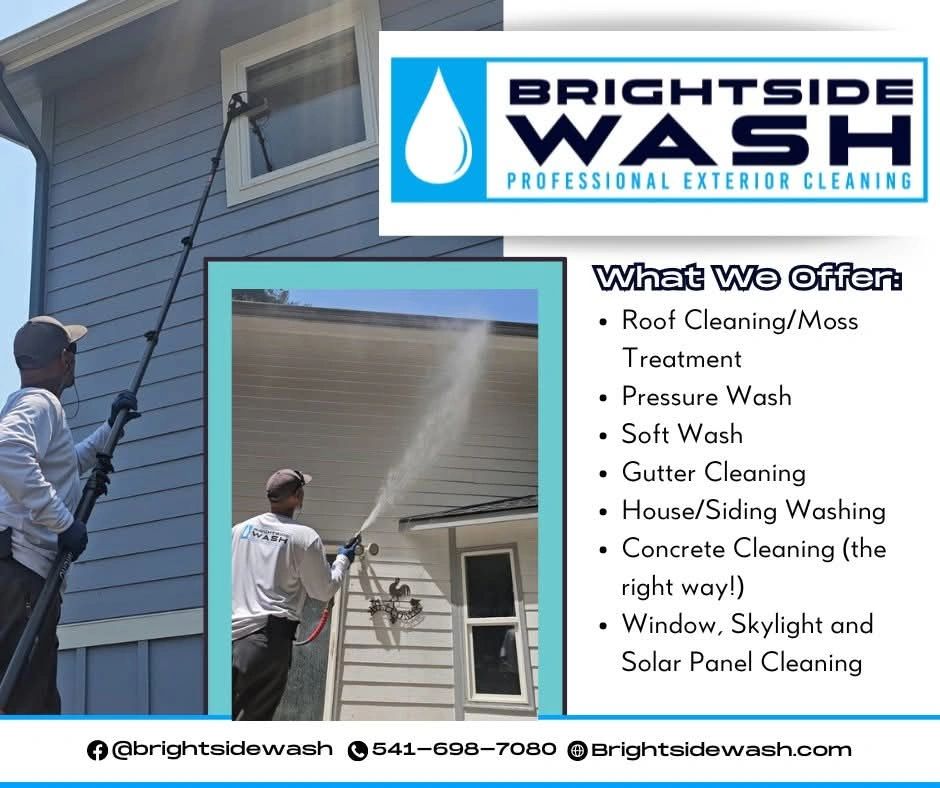 Brightside Wash offers professional exterior cleaning services including roof, pressure, and window cleaning.