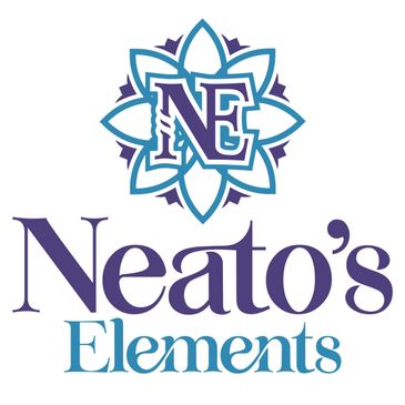 Logo of Neato's Elements with floral emblem and stylized text.