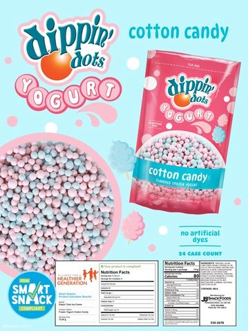 Dippin' Dots cotton candy yogurt frozen treat packaging.