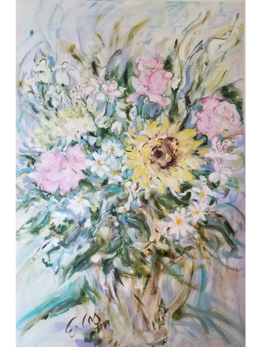 Three Pink Roses  Oil on canvas 24"x 36"
$500
