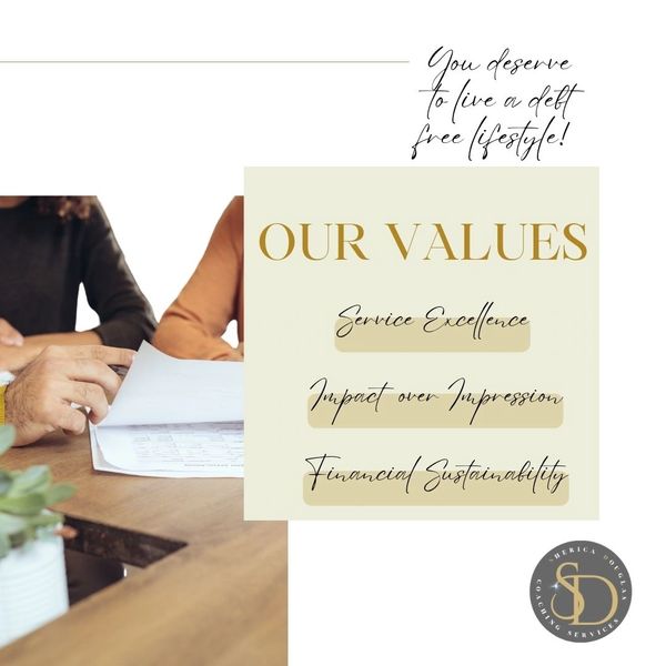 Our company's three core values - Service Excellence, Impact over Impress, and Financial Sustainabilit