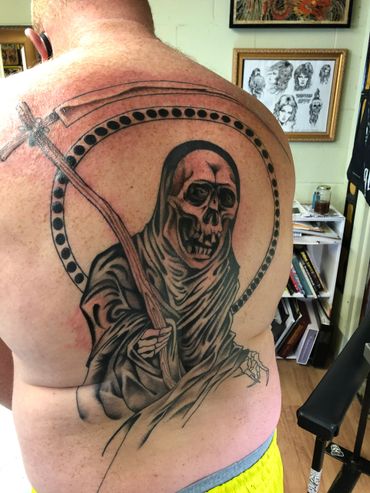 grim reaper tattoo tattoo shop traditional tattoo blackwork Columbus, GA tattoo shop ft fort Moore