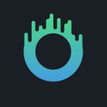 Abstract circular logo with skyline elements.