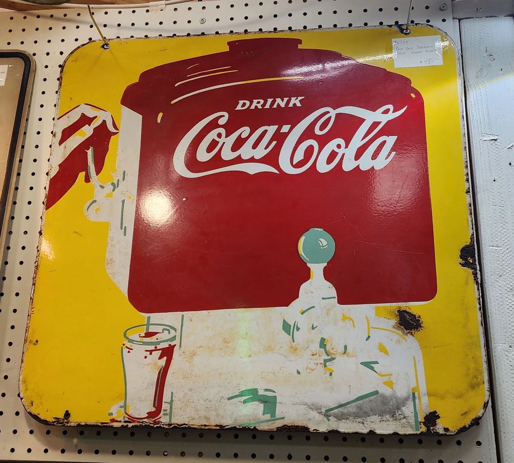 Vintage Coca Cola Porcelain Double Sided Sign