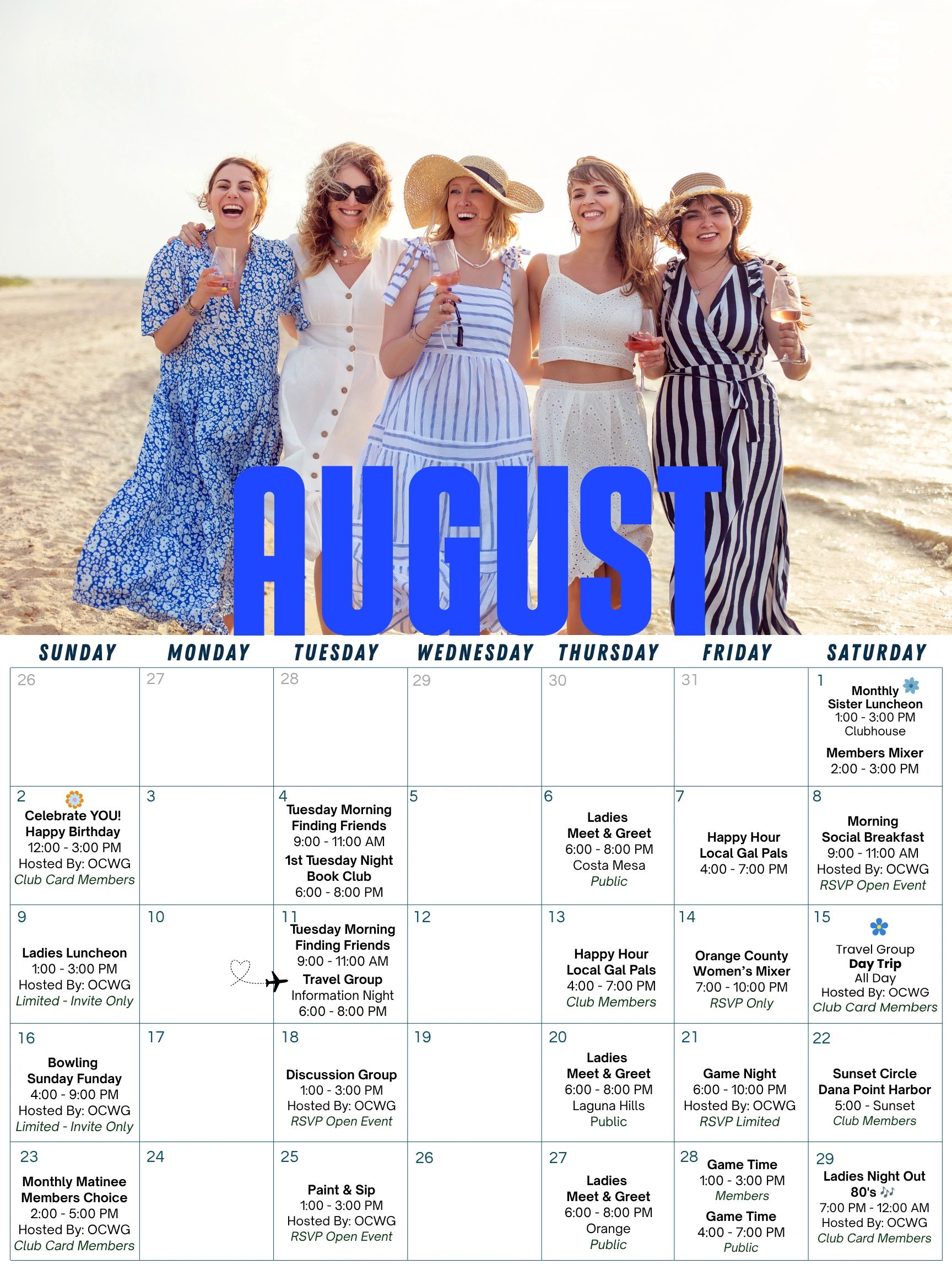 OC Women's Group August 2026 Club Calendar