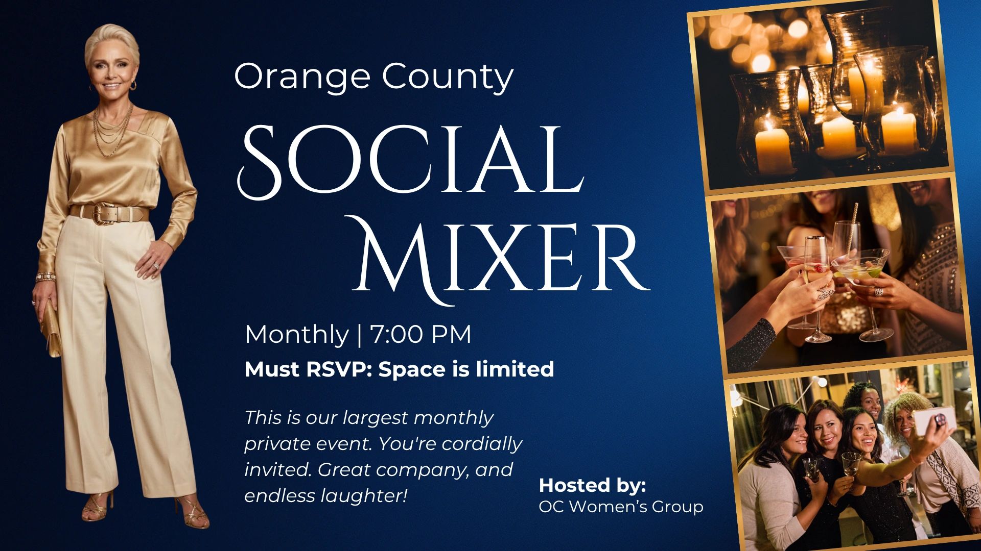 Promo for Orange County Social Mixer event hosted by OC Women's Group.