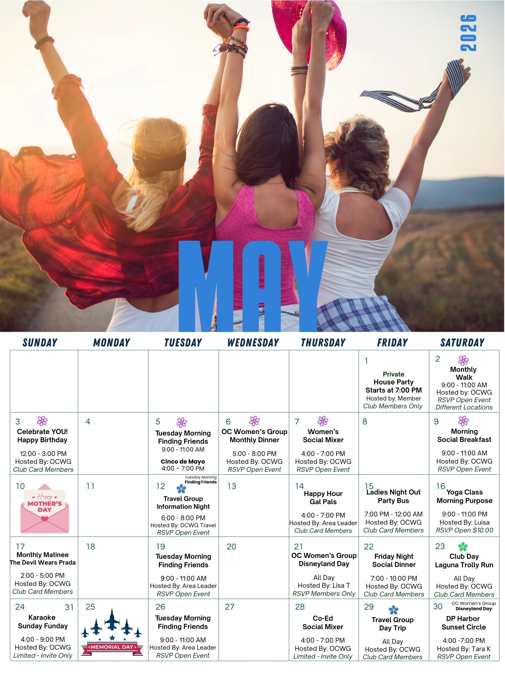 OC Women's Group May 2026 Club Calendar