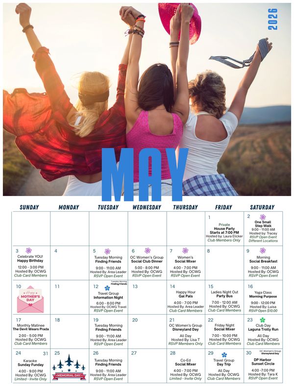 2026 May calendar with events and holidays.