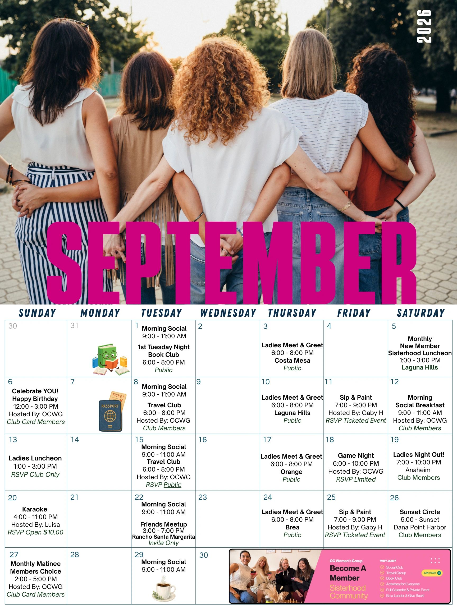 OC Women's Group September 2026 Club Calendar