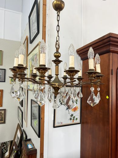 Lovely large brass chandelier with crystal drops  $350 