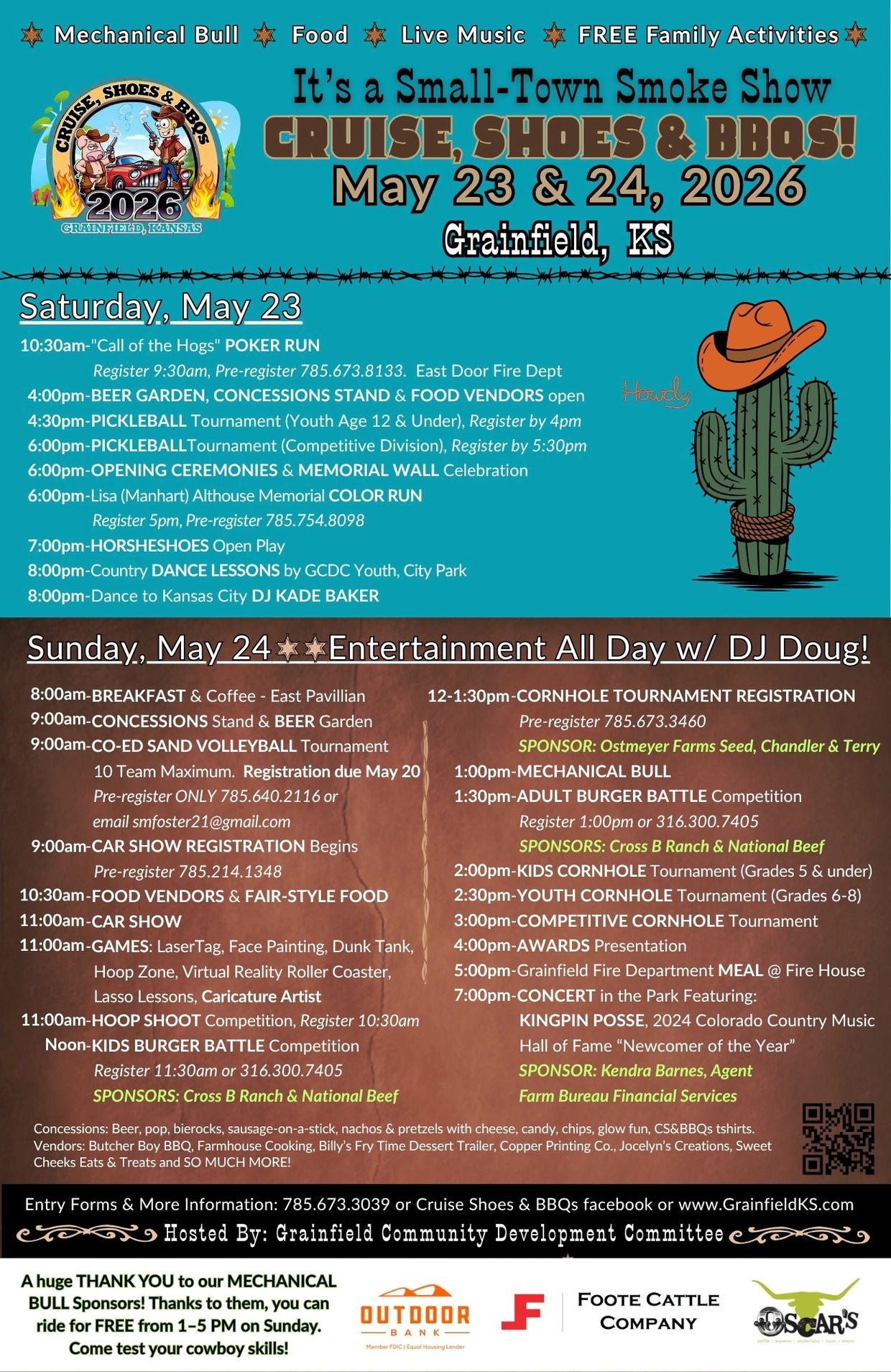 Cruise, Shoes &amp; BBQs event in Grainfield, KS on May 23-24, 2026 with food, music, games, and family activities.