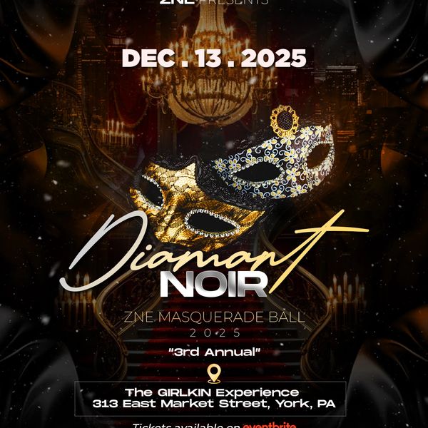 Elegant masquerade ball event poster for December 13, 2025 in York, PA.