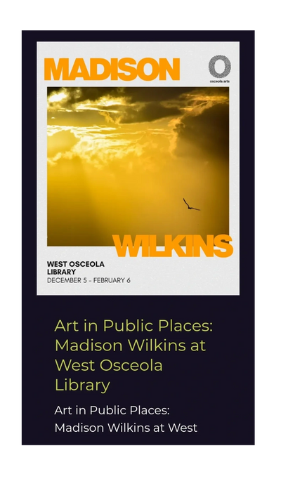 The exhibition is on view at the West Osceola Library (305 Campus St.) from December 5 to February 6