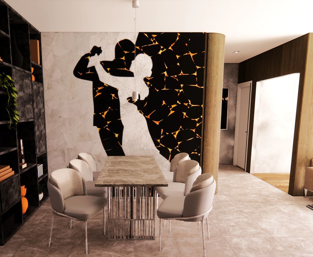 Krystan Art with Wall Black Obsidian with gold with white Quartz