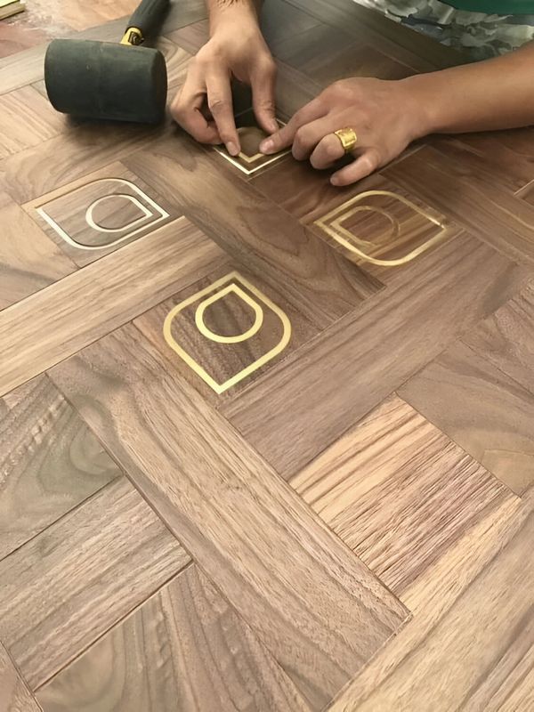 Wood with brass inlay work
