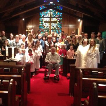Episcopal church congregation at Christmas.