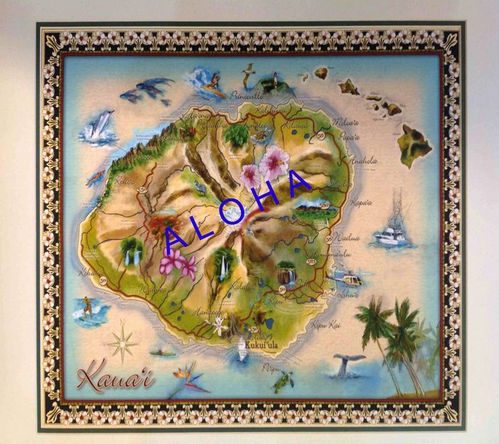 Kauai Fantasy Map shows the island features in a different view. Activities and attractions are high