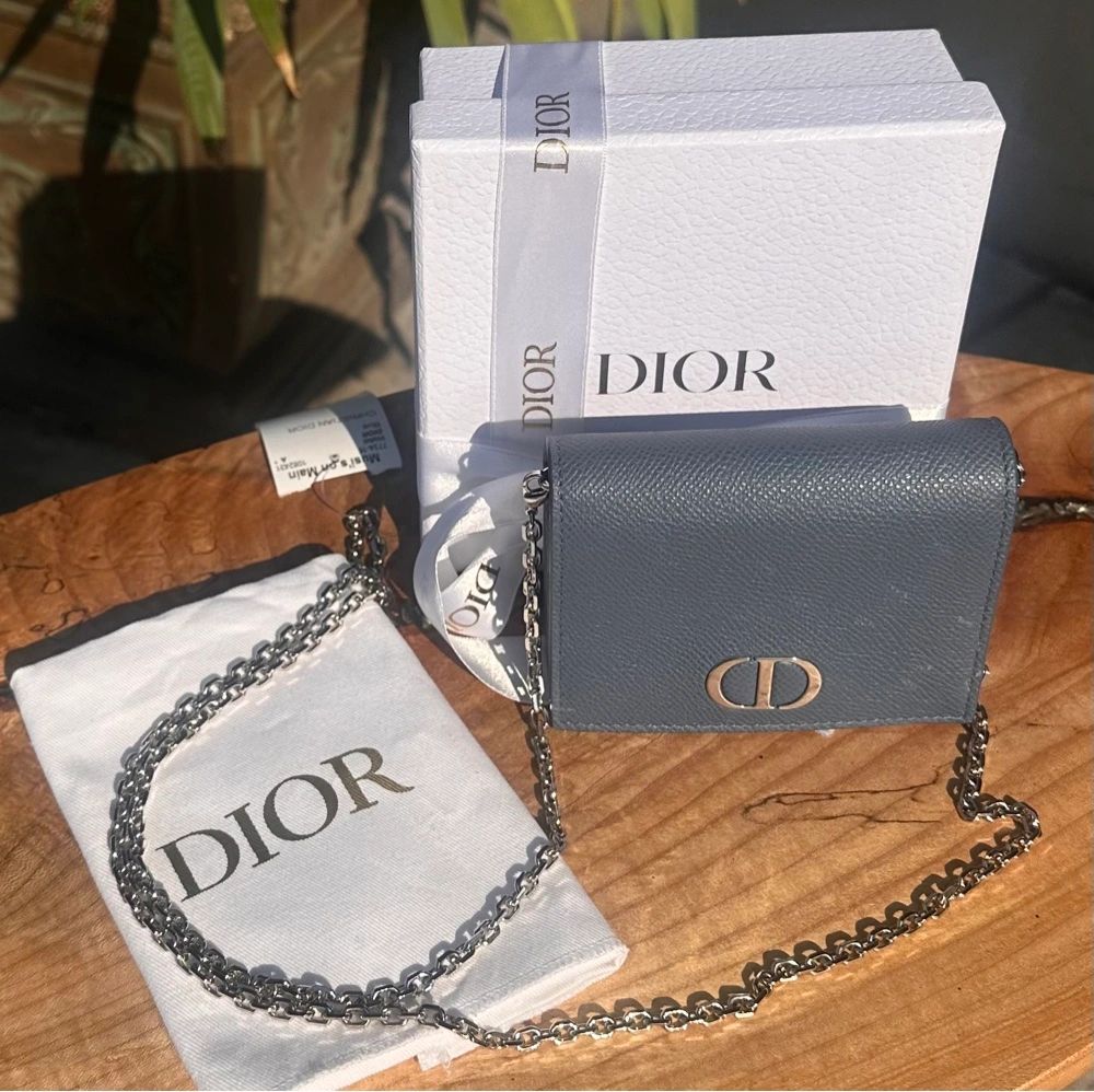 Sold christian dior pebbled leather accordion card holder on a chain