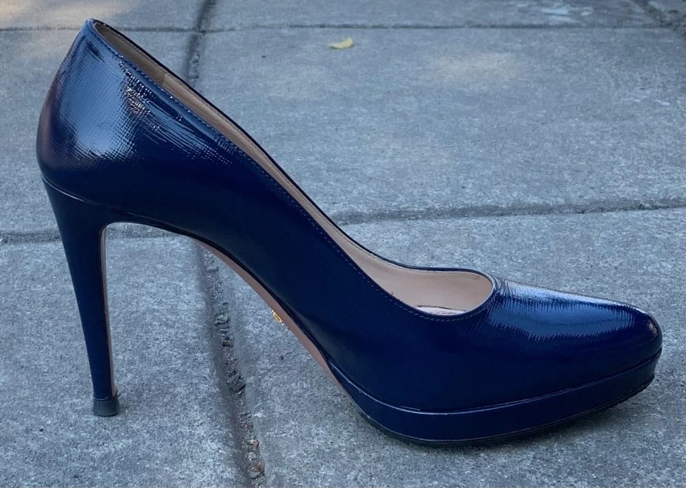 PRADA Calzature Donna US 8 EU 38 Blue Leather Platform Pumps Heels Shoes