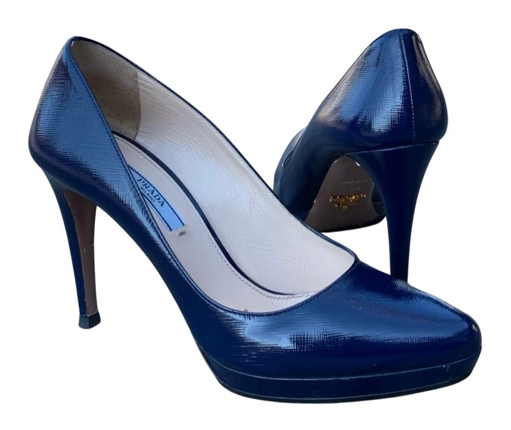 PRADA Calzature Donna US 8 EU 38 Blue Leather Platform Pumps Heels Shoes