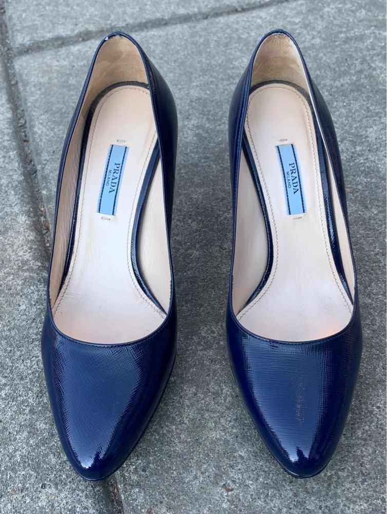 PRADA Calzature Donna US 8 EU 38 Blue Leather Platform Pumps Heels Shoes