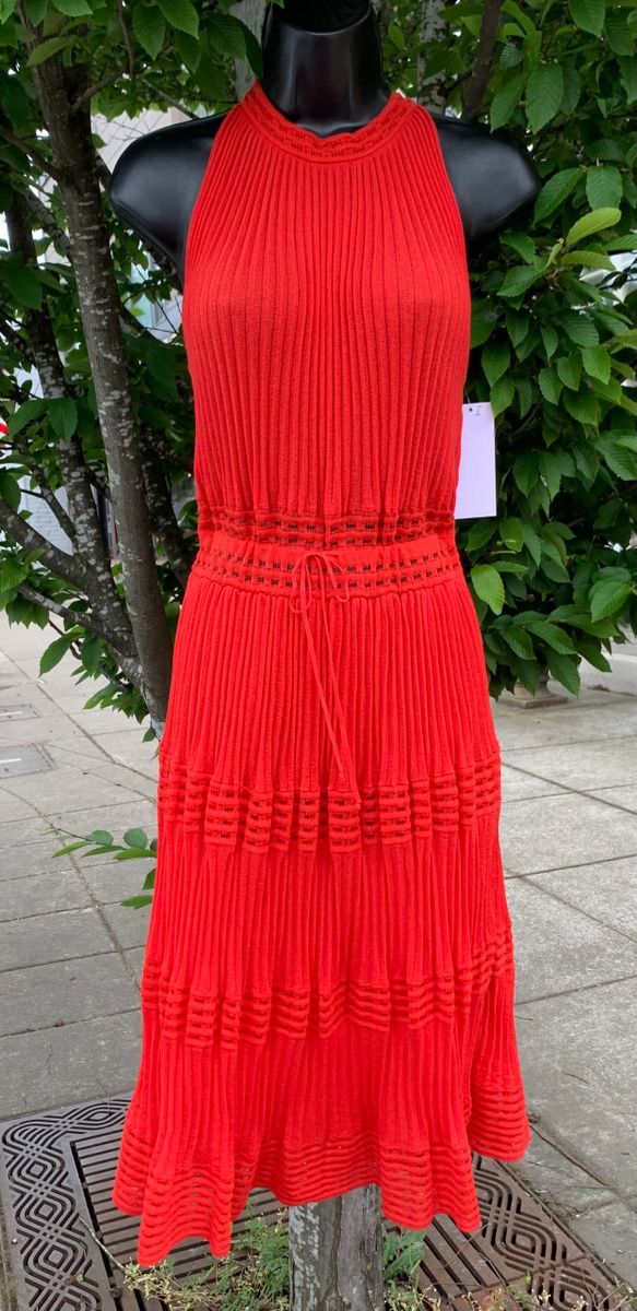 Brokke sig Fancy Hjelm MISSONI Size 38 Red Ribbon Perforated Long Dress
