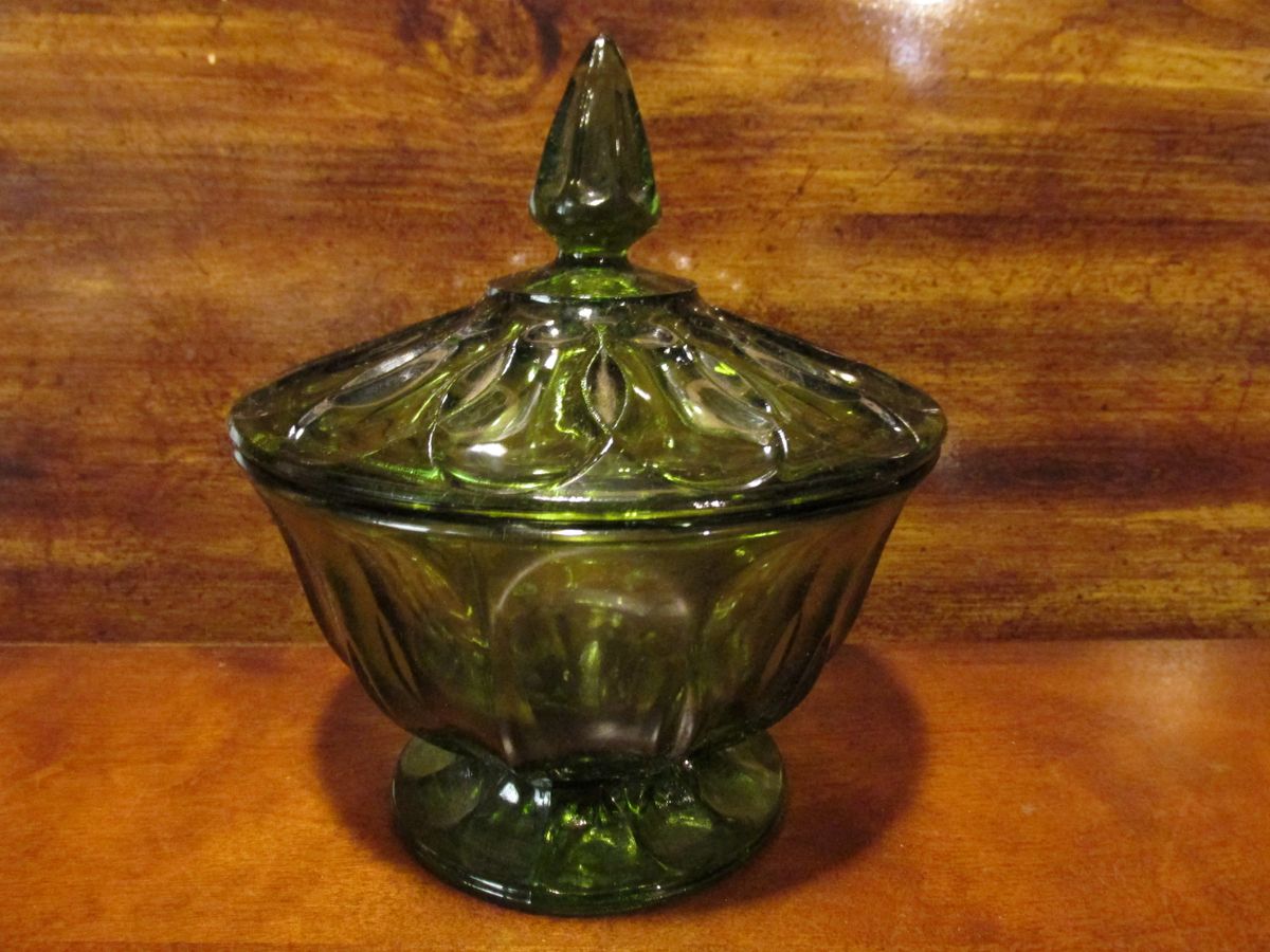 Green Glass Candy Dish w/Lid