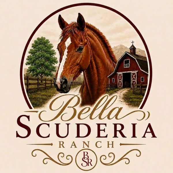 Logo of Bella Scuderia Ranch featuring a horse and barn.