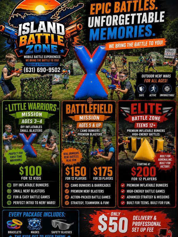 Island Battle Zone mobile Nerf battle experiences for all ages.