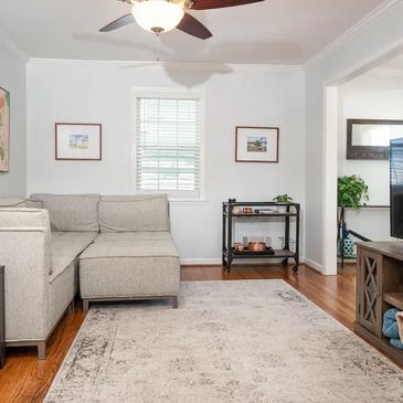 Cozy living room for the family to relax after a long day exploring all that Birmingham has to offer.