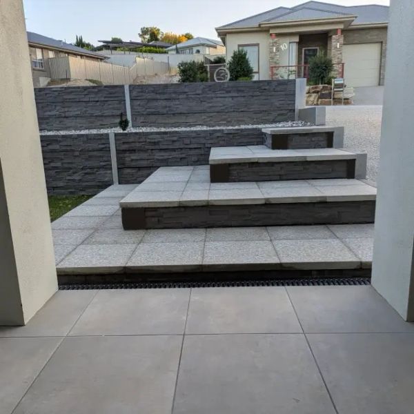 retaining walls Adelaide, concrete sleeper retaining wall with steps in Hewett