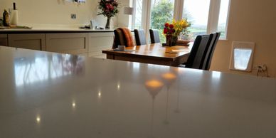 Elegant lighting in a kitchen extension. 
